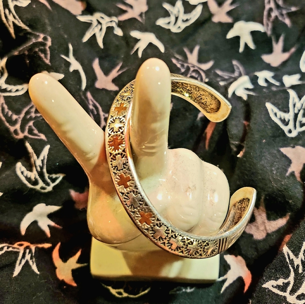 Solid Sterling Silver And Copper Inlay Cross Cuff… - image 2